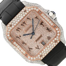 NEW 4.50TCW Natural Diamond Cartier Santos Large 40mm Pave Arabic Dial Men's Wat picture