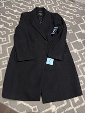 DKNY Women's Black Double Breasted Faux Wool Wrap Coat Size LARGE NWT picture