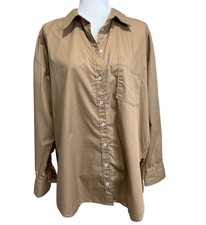 Maeve By Anthropologie Womens Size L The Bennet Button-Up Top Tan Cotton Shirt picture