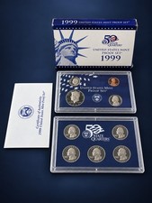 1999-S U.S. Mint Proof Set. 5 State Quarters, Half, Dime, Nickel & Cent. picture