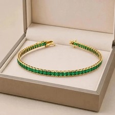 12Ctw Princess Cut Lab-Created Emerald Tennis Bracelet 14k Yellow Gold Plated picture