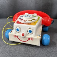 Vtg 1961 Fisher Price Chatter Phone #747 Telephone Pull Toy with Moving Eyes picture