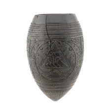 ANTIQUE 19thC SPANISH COLONIAL SOUTH AMERICAN NICARAGUA CARVED COCONUT SHELL CUP picture