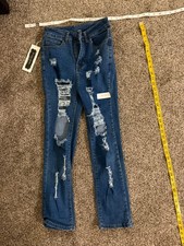 Blush Mark Women's XS Blue Heavily Distressed Ripped Skinny Jeans NWT picture