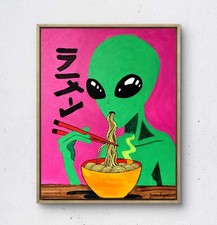 JANICEART 14x11 Original Alien Ramen Pink Signed Abstract Collectible Wall Art picture