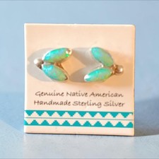 Navajo Handmade Native American US Sterling Silver Opal Post/Stud Earrings picture