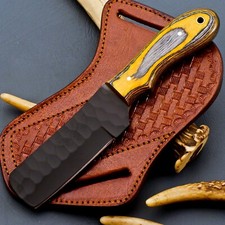 HAND FORGED RAIL ROAD CARBON STEEL BULL CUTTER/COWBOY KNIFE  & WOOD HANDLE; 5910 picture