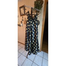 Moon Orchid Black Gold Polka Dot Satin Maxi Skirt Elastic Waist Size Large picture