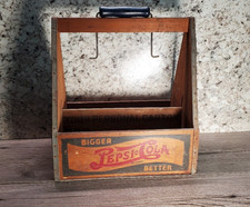 Vintage 30s 40s Wood Pepsi Cola Bottle Carrier Crate Bigger Better Cart picture