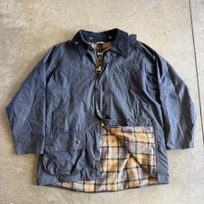 Barbour C46 Beaufort Waxed Tartan Lined Jacket EUC RARE Navy Blue Mens XL  picture
