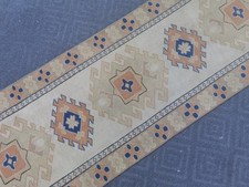 Vintage Turkish Oushak Runner 2x8 ft Hand Knotted Wool Blue Geometric Boho Rug picture