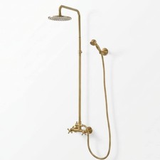 Marino Exposed Pipe Shower Set – Antique Unlacquered Brass picture