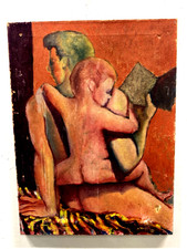 ORIGINAL ART MATISSE STYLE CUBIST EXPRESSIONIST FATHER CHILD picture