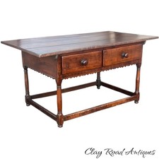 Antique PA Farm table walnut tavern stretcher base 18th 2 drawer old 1700s picture