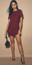 Lulus Take Me to Brunch Burgundy Lace Shift Dress Women's Size Medium NWT picture