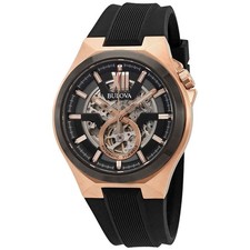Bulova Classic Automatic Black Dial Black Silicone Men's Watch 98A177 picture