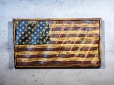 New Framed Wavy Wooden US Flag American Design Flag Burned Personalized Gift picture