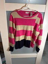 Villager By Liz Claiborne Womens Striped Sweater L Pink/Beige Cotton       73-15 picture