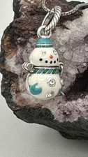 Brighton Snowman Charm Necklace Enamel Crystal Hinged Locket Winter Christmas picture
