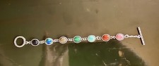 Vtg Carolyn Pollack 925 Sterling Southwestern Planetary Link Stone Bracelet 7.5” picture