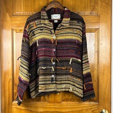 Vintage Tantrums Striped Fringe Jacket Lg Art to Wear Boho Textured Eclectic picture