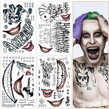 Joker Tattoos 4 Sheets, Halloween Temporary Large, Green, White, Red picture