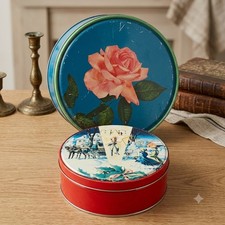 Vintage Metal Tin Lot of 2 Canco Blue Rose & Collin Street Bakery DeLuxe Texas picture