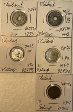 Thailand 1935 - 1957 Ten 10 Satang Extra Fine XF - BU Condition 5 Coin Lot picture