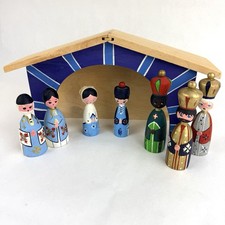 Vtg Danish Nativity Set Stable 60s Denmark Bogense Trackunst 8 Pc Wooden Read picture