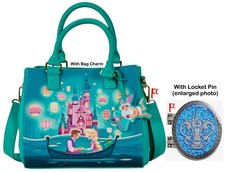 Loungefly Disney Tangled Rapunzel & Flynn Castle Cupid Satchel Bag & Locket Pin picture
