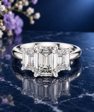 Diamond Engagement Ring IGI Certified Lab Grown 3.00 Ct Emerald 14k White Gold picture
