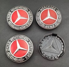 MERCEDES BENZ SET OF 4 BLACK-RED 75 mm/2.95in Wheel Center Caps Fits Most Models picture