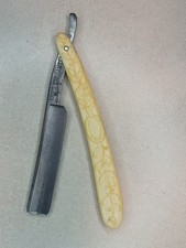 Antique H.J. Herskovitz Sheffield Steel Straight Razor with Decorative Celluloid picture