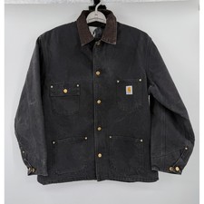 Carhartt Vintage Blanket Lined Chore Coat Black Duck Canvas Jacket C01 BLK picture
