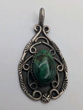 Vintage Sterling Silver Green Stone Pendant Artisan Southwestern picture