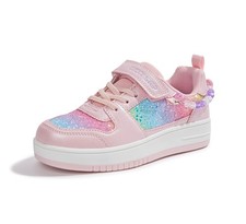 LUCKY STEP Girl's Glitter Sneakers Slip On Hook and Loops Athletic School Shoes picture