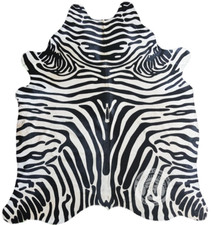 Genuine Cowhide Rug Zebra Black Stripes On Off White - Size 6x7-8' picture