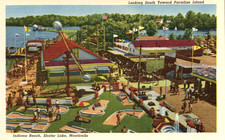 VTG 1957 MONTICELLO IN Postcard INDIANA BEACH SHAFER LAKE Miniature Golf MINT picture