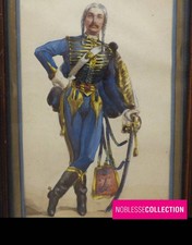 FRENCH SCHOOL 19th WATERCOLOR ON PAPER HUSSAR REVOLUTIONARY DIRECTOIRE PORTRAIT picture