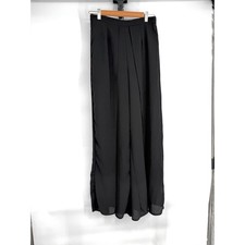 Favlux Fashion Black Wide Leg Palazzo Pants Pleated Front Side Slit Sz M picture