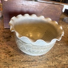 Vintage Earthgender Pottery Large Ruffled Bowl MCM California Stoneware Signed picture