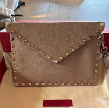 Valentino Garavani Rockstud Beige Pebbled Leather Studded pouch. Dust bag& box picture