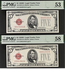 1928D $5 Legal Tender PMG 58 wanted KEY series 2-consecutive US Note Fr 1529 picture