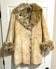 Dennis Basso Womens S Beige Faux Suede Animal Print Lined Coat Pockets Mid Y2K picture