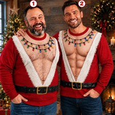 Funny Hairy Chest Ugly Christmas Sweater, Fake Abs Santa Holiday Pullover picture