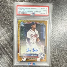 Topps 2025 Bowman Chrome John Gil Atlanta Braves #CPA-JG RC Auto /50 PSA 9 picture