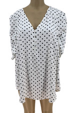 Torrid Harper Georgette Top Womens Sz 3X White Polka Dot Ruched Short Sleeve New picture