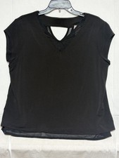 Easywear by Chico's Womens 2/Large Black Cap Sleeve Top Keyhole Layered Hem picture