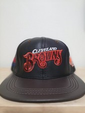 NWT VINTAGE 80s/90s Cleveland Browns Genuine Leather Snapback Hat Cap USA NFL picture