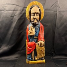 Vintage Hand Carved Wood Santo Figure Hand Painted Religious Folk Art 15